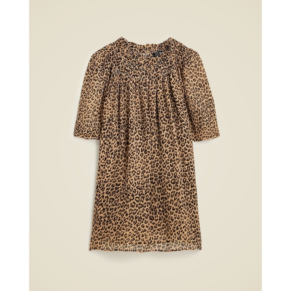 J.Crew‎ Leopard Print Crinkle Chiffon Smocked Blouse Top Cupro XS